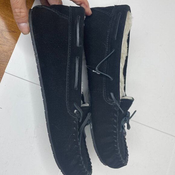 Minnetonka Womens Black Suede & Faux Fur Lined Moccasin Slippers Size 10M - Picture 6 of 8